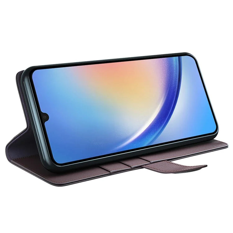 For Samsung Galaxy A34 5G Magnetic Case Stand Wallet Genuine Split Leather Phone Protector