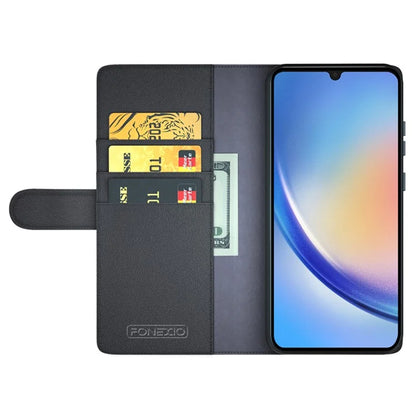 For Samsung Galaxy A34 5G Magnetic Case Stand Wallet Genuine Split Leather Phone Protector