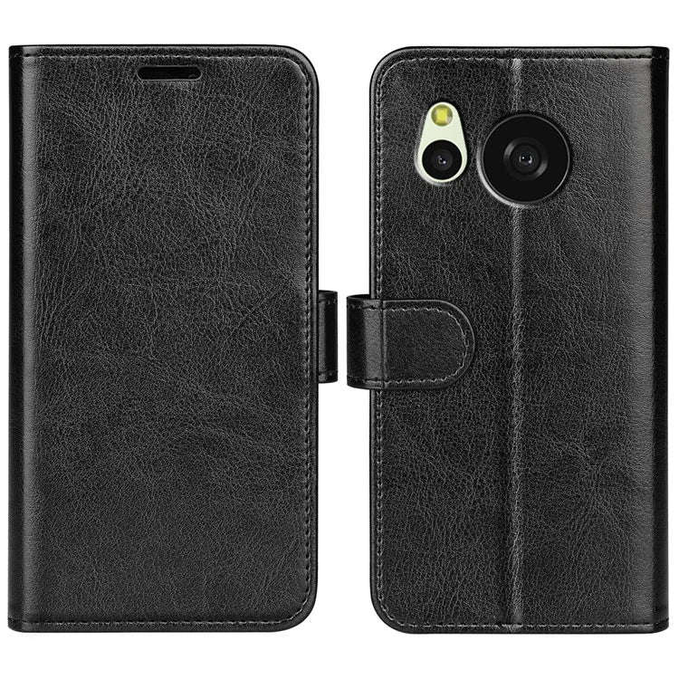 For Sharp Aquos Sense 8 Case PU Leather+TPU Flip Phone Back Cover Crazy Horse Texture