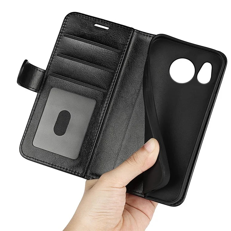 For Sharp Aquos Sense 8 Case PU Leather+TPU Flip Phone Back Cover Crazy Horse Texture