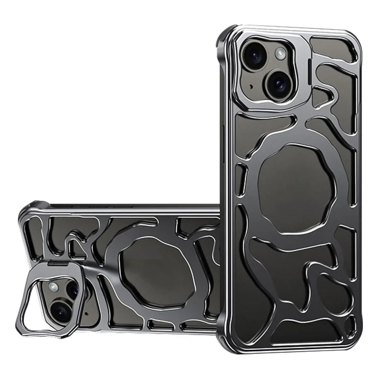 Auspicious Cloud Series For iPhone 13 Magnetic Case Aluminum Alloy Hollow Kickstand Phone Cover