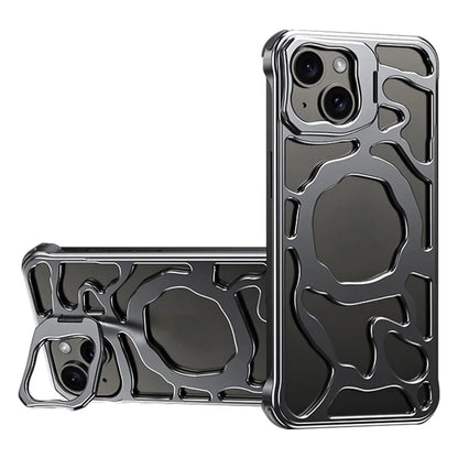 Auspicious Cloud Series For iPhone 13 Magnetic Case Aluminum Alloy Hollow Kickstand Phone Cover