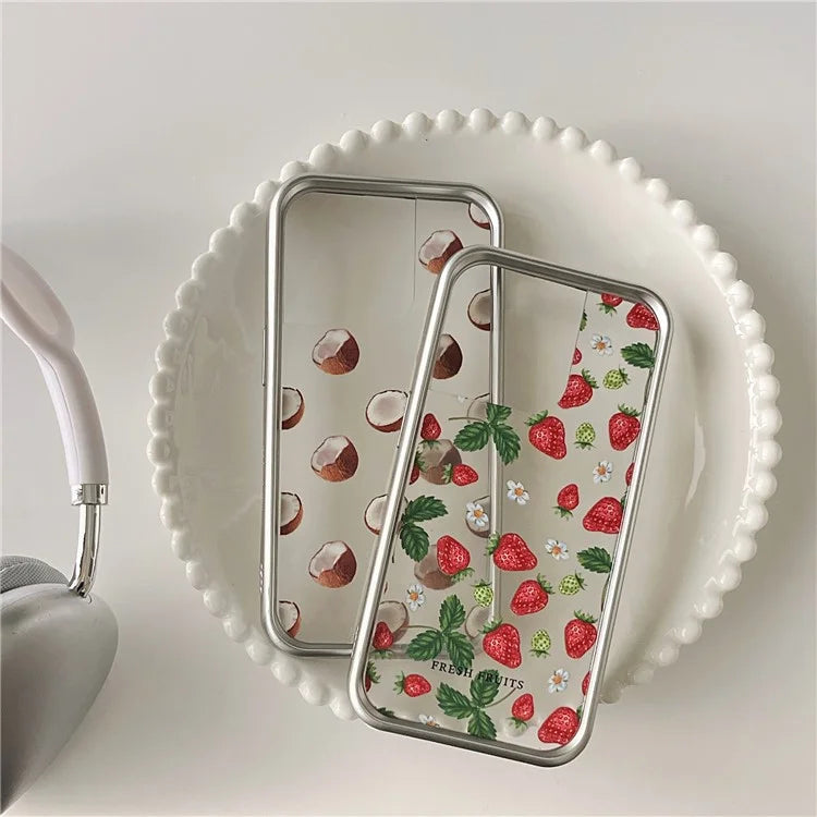 For iPhone 15 Pro Case Electroplating TPU Phone Protective Cover Fruit Pattern Design