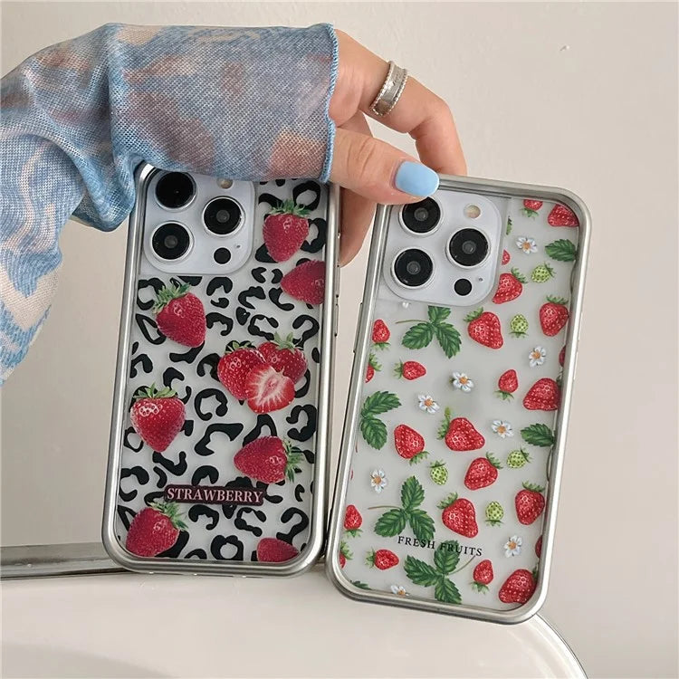 For iPhone 15 Pro Case Electroplating TPU Phone Protective Cover Fruit Pattern Design