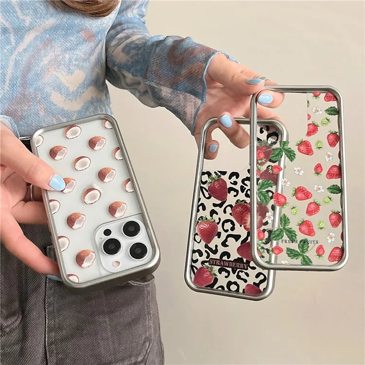 For iPhone 15 Pro Case Electroplating TPU Phone Protective Cover Fruit Pattern Design