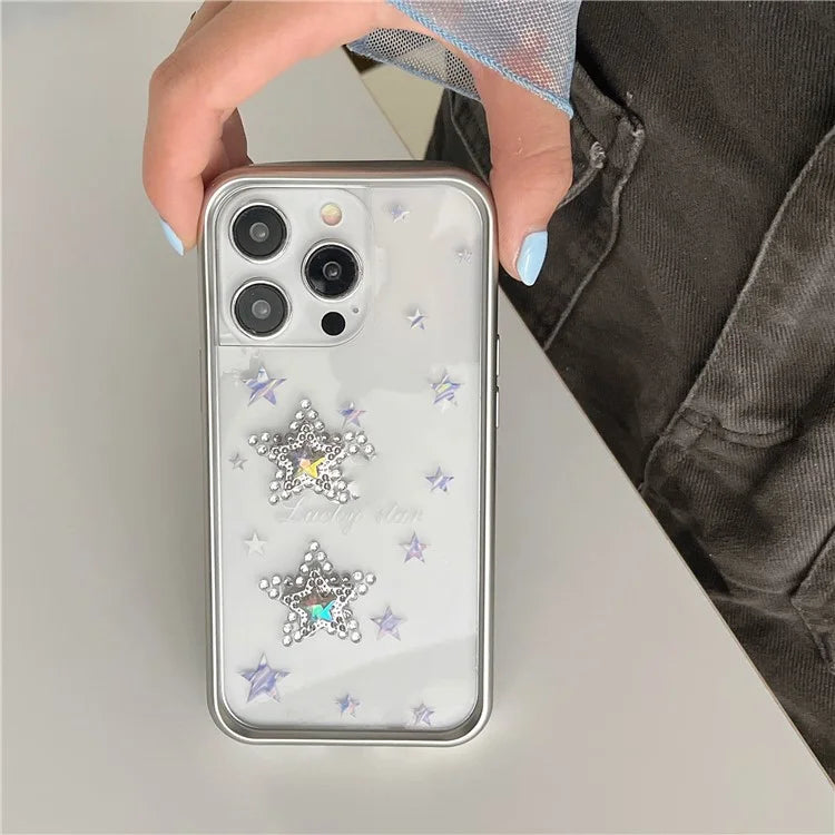 For iPhone 15 Pro Slim Cover Rhinestone Decoration Electroplating Soft TPU Phone Case