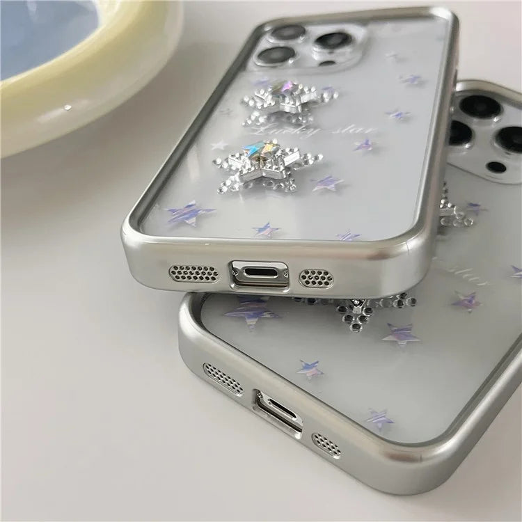 For iPhone 15 Pro Slim Cover Rhinestone Decoration Electroplating Soft TPU Phone Case