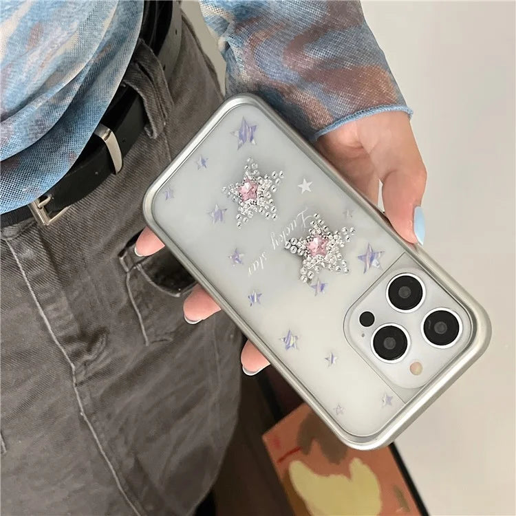 For iPhone 15 Pro Slim Cover Rhinestone Decoration Electroplating Soft TPU Phone Case