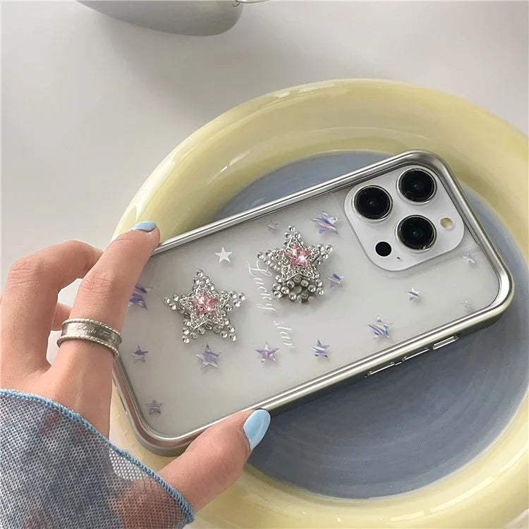 For iPhone 15 Pro Slim Cover Rhinestone Decoration Electroplating Soft TPU Phone Case