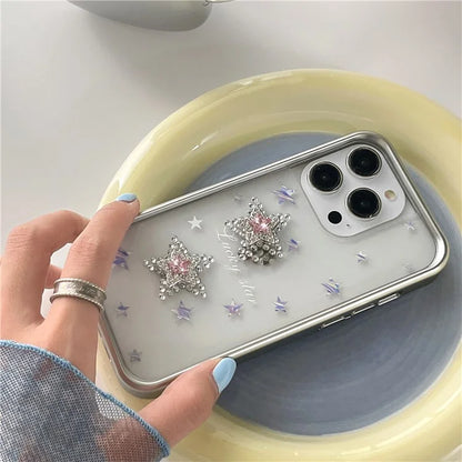For iPhone 13 Pro 6.1 inch Case 3D Rhinestone Five-pointed Star Decor TPU Protective Back Cover