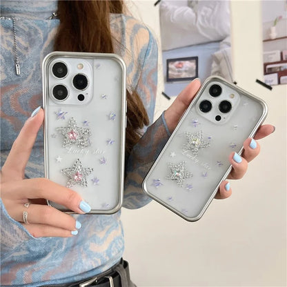 For iPhone 13 Pro 6.1 inch Case 3D Rhinestone Five-pointed Star Decor TPU Protective Back Cover