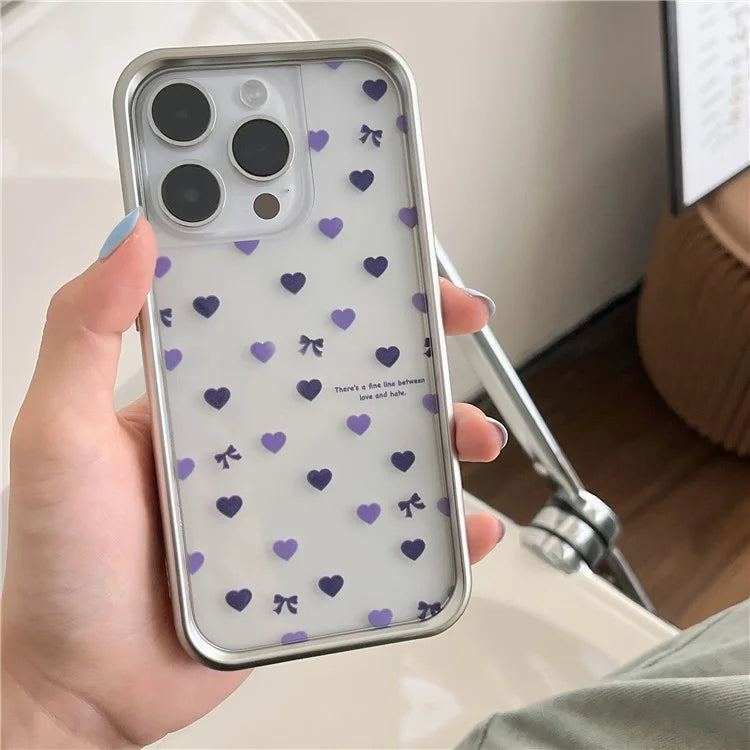 For iPhone 14 Pro Electroplating Case Love Heart Pattern TPU Phone Protective Shell
