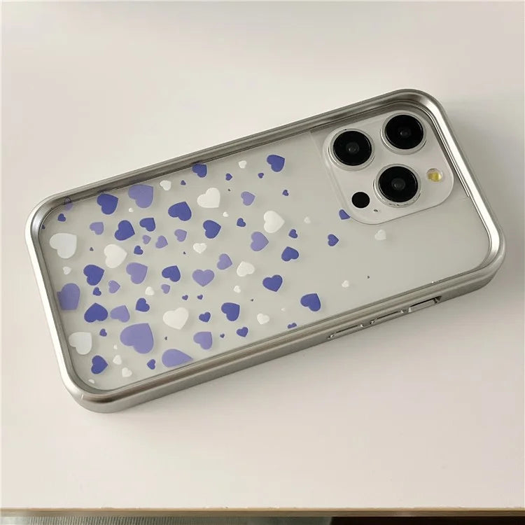 For iPhone 14 Pro Electroplating Case Love Heart Pattern TPU Phone Protective Shell- Style A