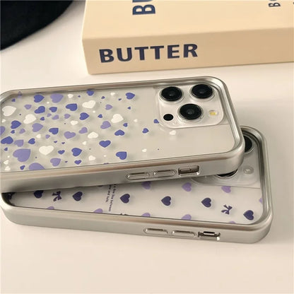 For iPhone 14 Pro Electroplating Case Love Heart Pattern TPU Phone Protective Shell- Style A