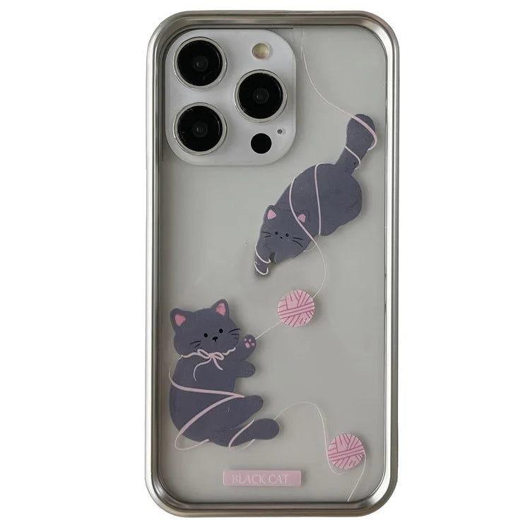 For iPhone 15 Pro Phone Cases Cat Pattern Electroplating Frame TPU Phone Cover