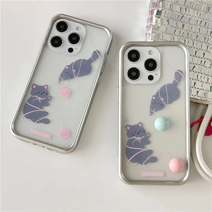 For iPhone 15 Pro Phone Cases Cat Pattern Electroplating Frame TPU Phone Cover