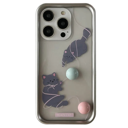 For iPhone 15 Pro Phone Cases Cat Pattern Electroplating Frame TPU Phone Cover
