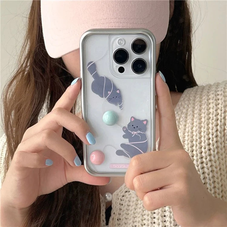 For iPhone 15 Pro Phone Cases Cat Pattern Electroplating Frame TPU Phone Cover
