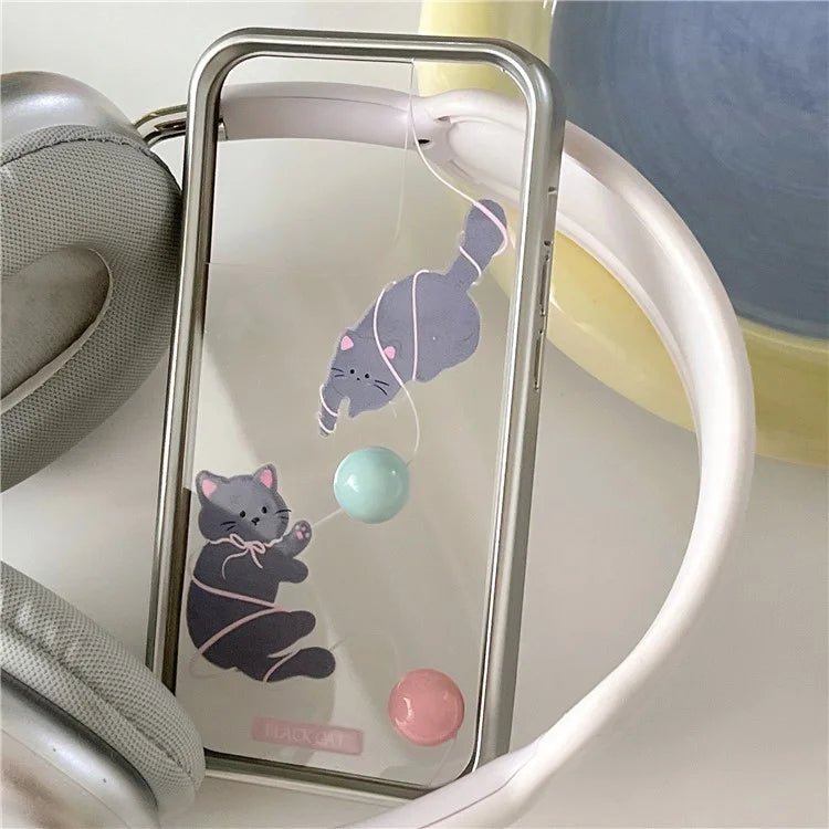 For iPhone 15 Pro Phone Cases Cat Pattern Electroplating Frame TPU Phone Cover