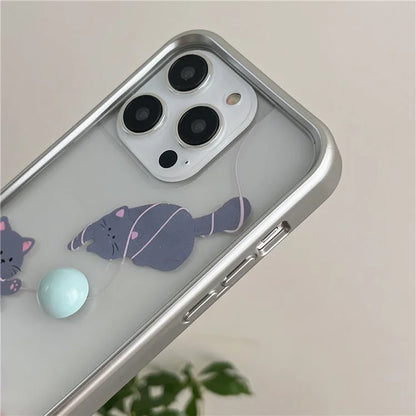 For iPhone 15 Pro Phone Cases Cat Pattern Electroplating Frame TPU Phone Cover