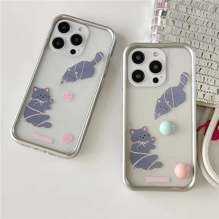 For iPhone 15 Pro Phone Cases Cat Pattern Electroplating Frame TPU Phone Cover