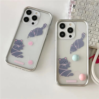 For iPhone 13 Pro TPU Case Cat Pattern Electroplating Frame Phone Cover