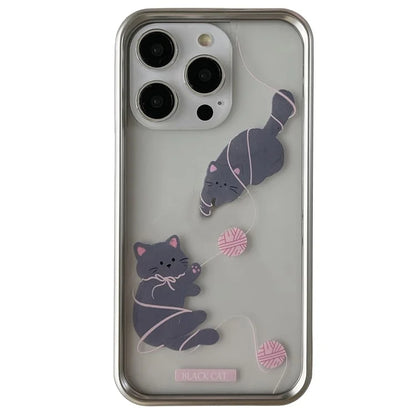 For iPhone 13 Pro TPU Case Cat Pattern Electroplating Frame Phone Cover