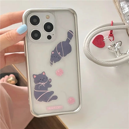 For iPhone 13 Pro TPU Case Cat Pattern Electroplating Frame Phone Cover