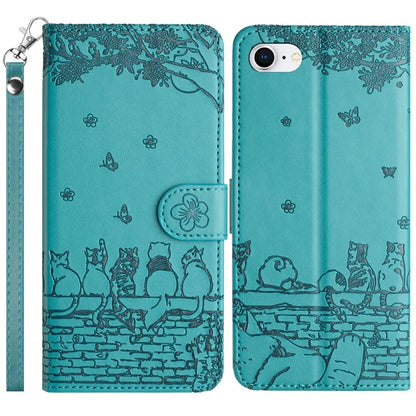 For iPhone SE (2024) Wallet Case PU Leather Wall Cats Pattern Phone Cover