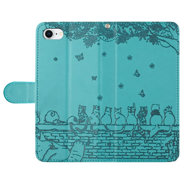 For iPhone SE (2024) Wallet Case PU Leather Wall Cats Pattern Phone Cover