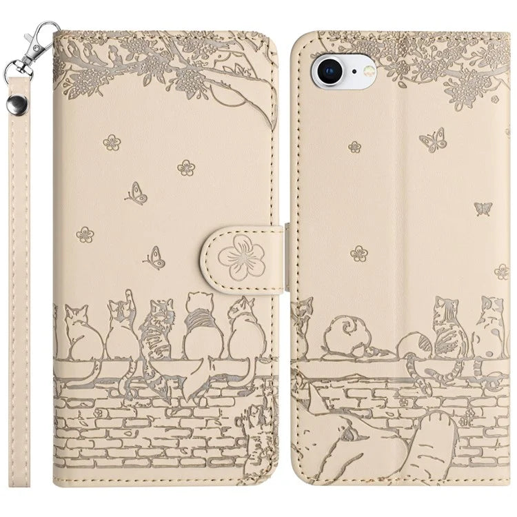 For iPhone SE (2024) Wallet Case PU Leather Wall Cats Pattern Phone Cover