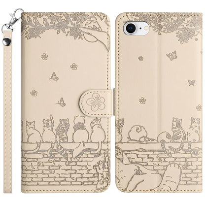 For iPhone SE (2024) Wallet Case PU Leather Wall Cats Pattern Phone Cover