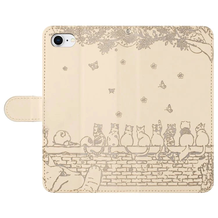 For iPhone SE (2024) Wallet Case PU Leather Wall Cats Pattern Phone Cover