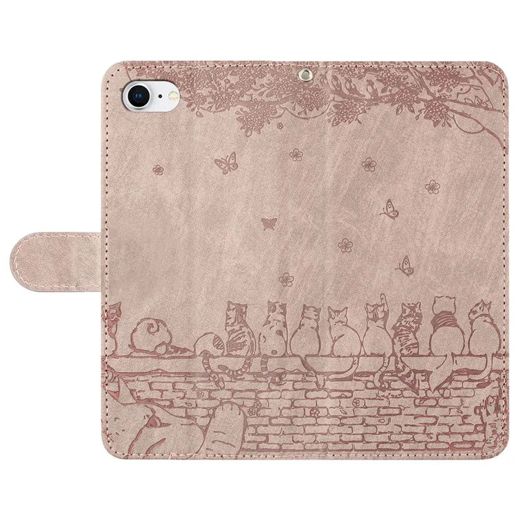 For iPhone SE (2024) Wallet Case PU Leather Wall Cats Pattern Phone Cover