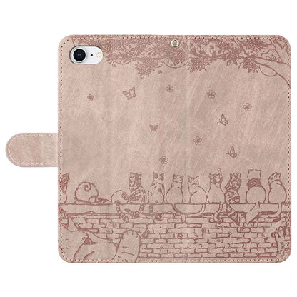 For iPhone SE (2024) Wallet Case PU Leather Wall Cats Pattern Phone Cover