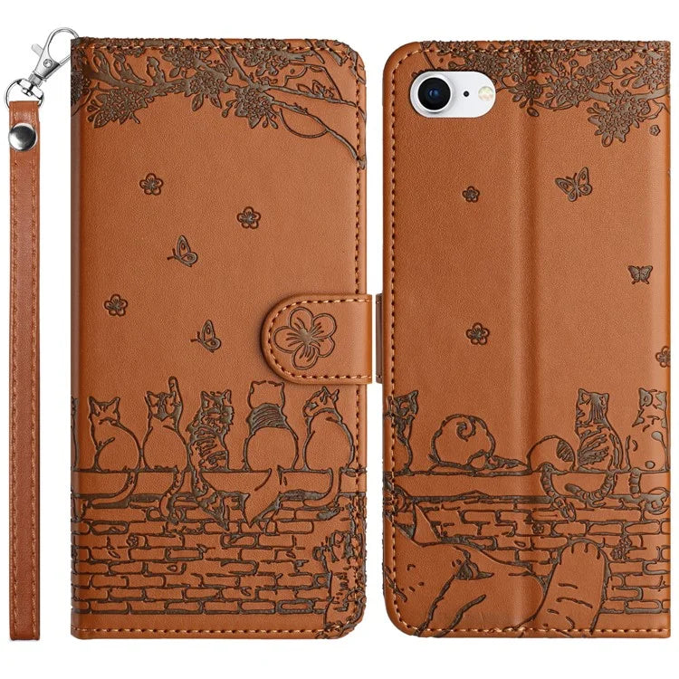For iPhone SE (2024) Wallet Case PU Leather Wall Cats Pattern Phone Cover