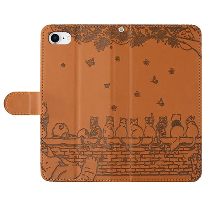 For iPhone SE (2024) Wallet Case PU Leather Wall Cats Pattern Phone Cover