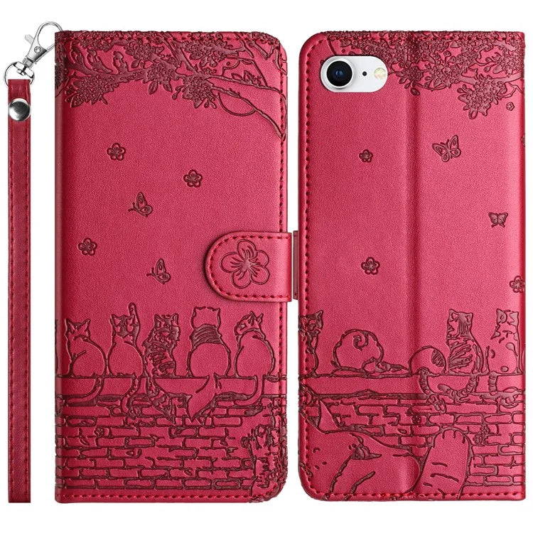 For iPhone SE (2024) Wallet Case PU Leather Wall Cats Pattern Phone Cover