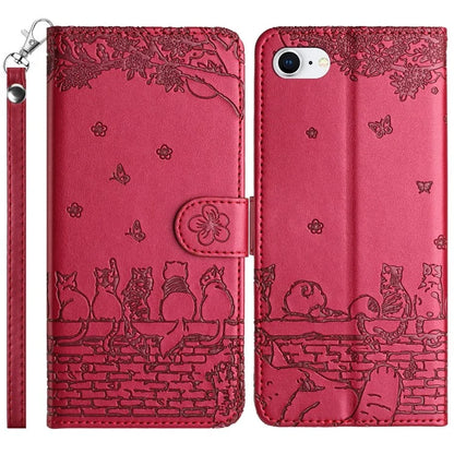 For iPhone SE (2024) Wallet Case PU Leather Wall Cats Pattern Phone Cover