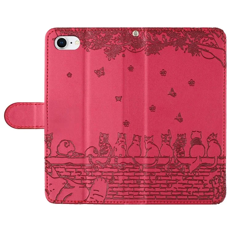 For iPhone SE (2024) Wallet Case PU Leather Wall Cats Pattern Phone Cover
