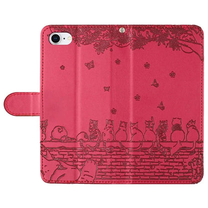 For iPhone SE (2024) Wallet Case PU Leather Wall Cats Pattern Phone Cover