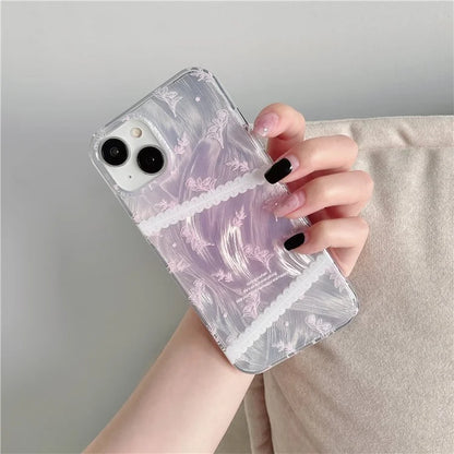 For iPhone 13 6.1 inch Case with Hand Strap 3D Heart Decor Gradient Flower Pattern TPU Back Cover