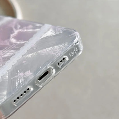 For iPhone 15 Case 3D Heart Decor Gradient Flower Pattern TPU Phone Cover with Wrist Strap