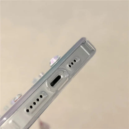 For iPhone 13 TPU Case Pattern Rhinestones Decor Aesthetics Phone Cover with Wrist Strap