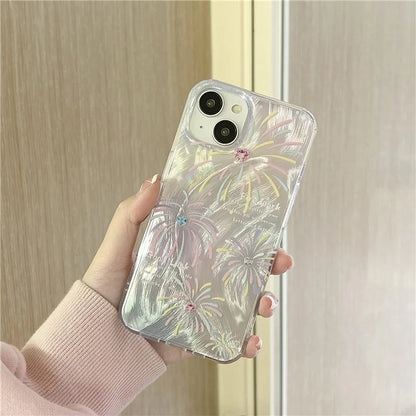 For iPhone 13 TPU Case Pattern Rhinestones Decor Aesthetics Phone Cover with Wrist Strap