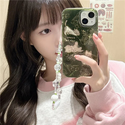 For iPhone 13 TPU Case Cartoon Cat Pattern Phone Cover with Charm Hand Strap