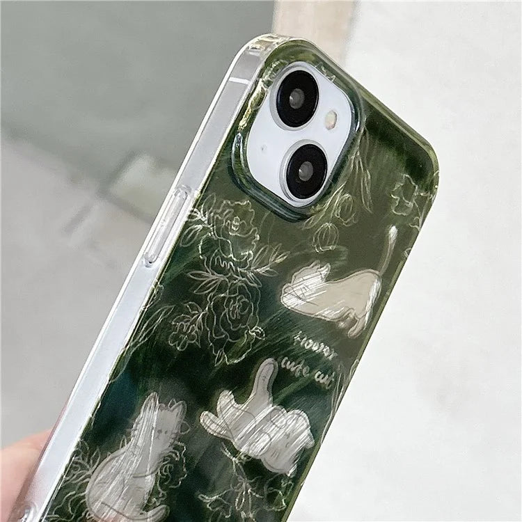 For iPhone 13 TPU Case Cartoon Cat Pattern Phone Cover with Charm Hand Strap