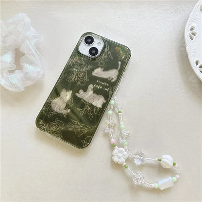 For iPhone 13 TPU Case Cartoon Cat Pattern Phone Cover with Charm Hand Strap