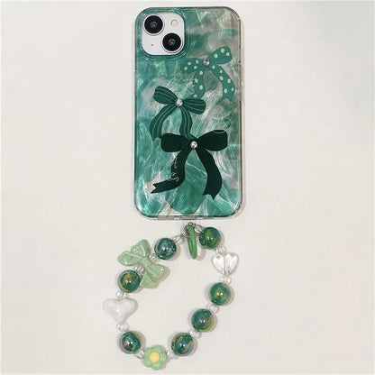 For iPhone 15 Case with Hand Strap Pattern Printing Laser Effect Soft TPU Phone Shell