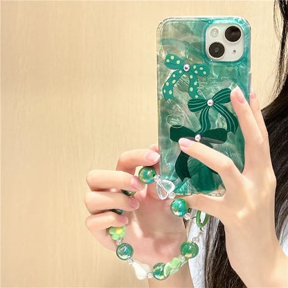 For iPhone 15 Case with Hand Strap Pattern Printing Laser Effect Soft TPU Phone Shell